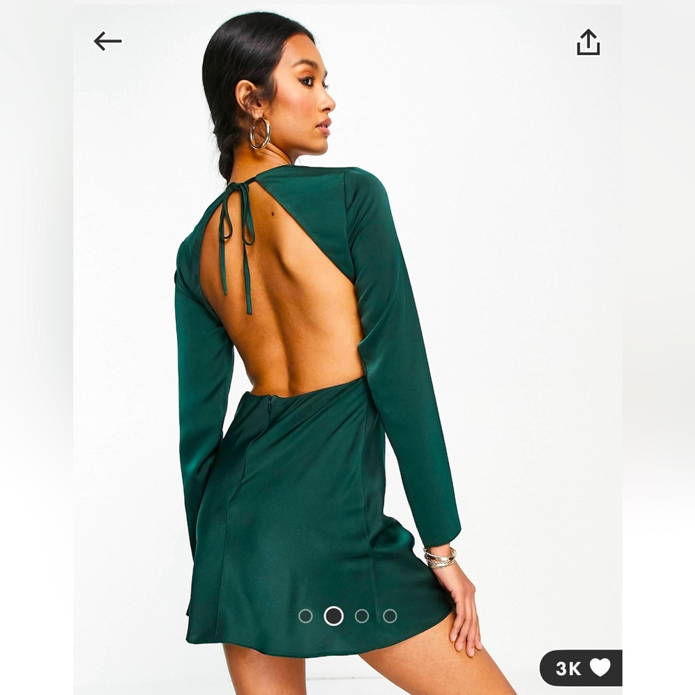 ASOS DESIGN Satin open-back mini shift dress (Forest Green)